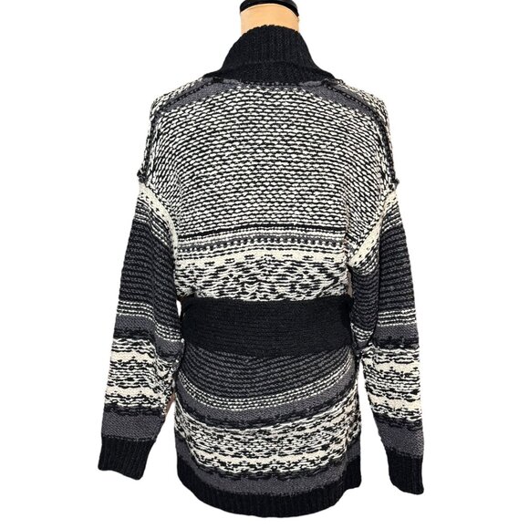 Free People Cozy Cabin CardiganSweater Sz S Black White Oversized Nordic - Picture 2 of 13
